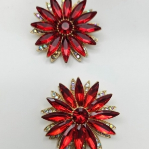 Red Crystal Flower Statement Earrings