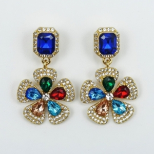 Multicolor Crystal Flower Drop Earrings